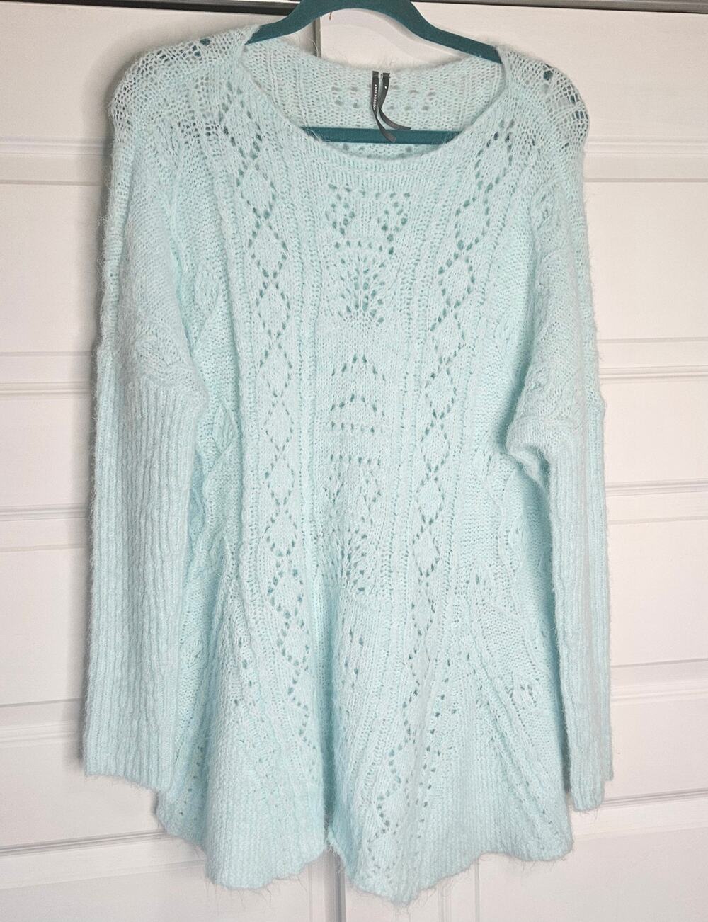 Anthropologie Light Blue Open Pointelle Knit Oversized Sweater - Medium